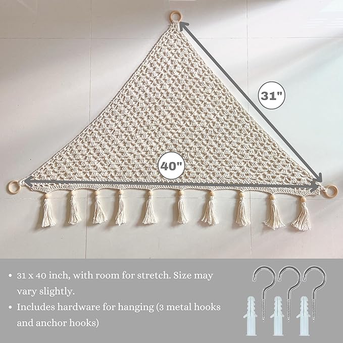Macrame Toy Hammock for Stuffed Animals - Plush Toy Hammock, Grey Nursery Decor, Hanging Stuffed Animal Organizer, Pebble Grey