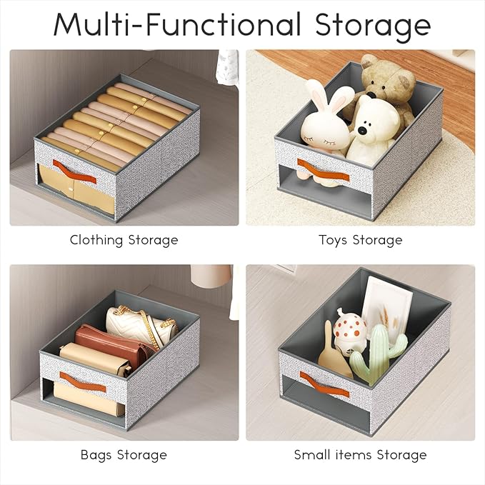 Closet Organizers and Storage - 12 Pack Storage Bins Baskets for Organization Foldable Closet Organizer with Clear Window & Handles for Clothes, Toys, Towels, Small Essential(Ant Light Gray)