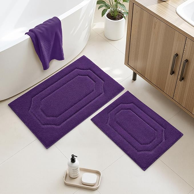 HOMEIDEAS Purple Bathroom Rugs, Extra Soft and Absorbent Microfiber Plush Bathroom Rug Set with Non Slip Backing(Purple)