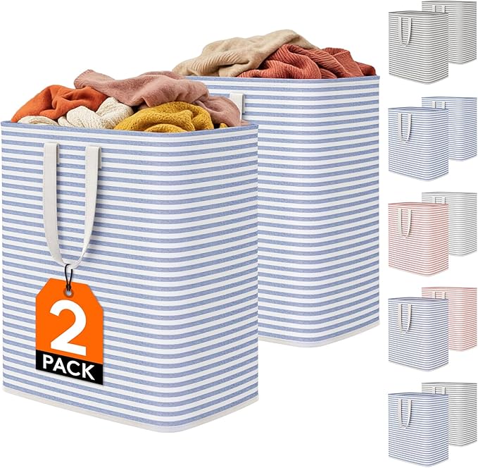 Lifewit 2 Pack Laundry Hamper Large Collapsible Laundry Baskets, Freestanding Waterproof Clothes Hamper with Easy Carry Handles in Laundry Room Bedroom Bathroom College Dorm, Blue, 2 x 100L