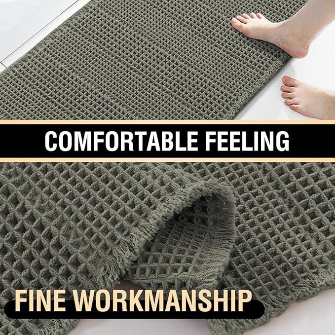 H.VERSAILTEX Upgraded Waffle Bath Mat Super Absorbent Non Slip Bath Rugs for Beside Tub, 17" x 24", Smokey Olive