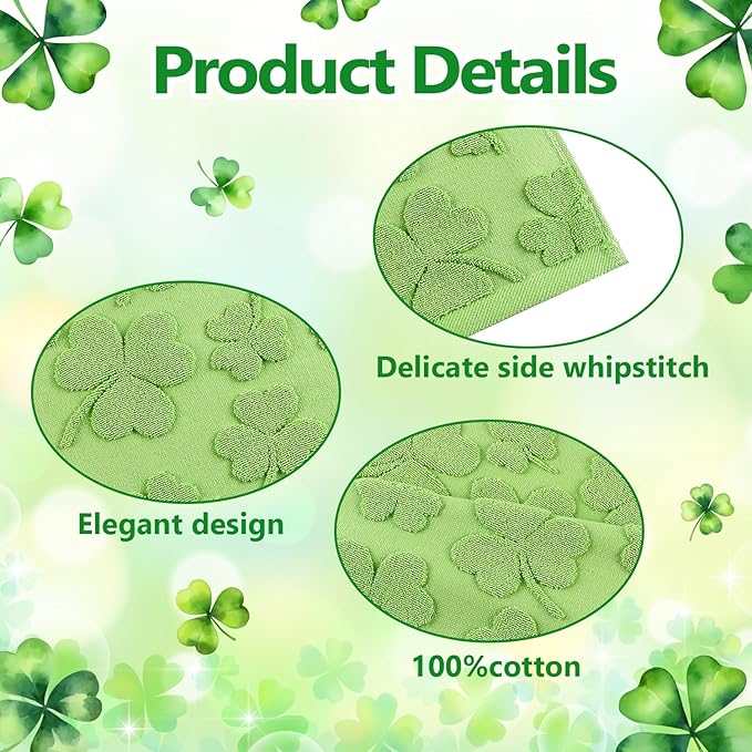 2 Pack St. Patrick's Day Hand Towels Green Clover Shamrocks Melody 100% Cotton Soft Absorbent Decorative Bathroom Towels Set for Kitchen Bath Pool Gym, 13.7'' x 29.5''
