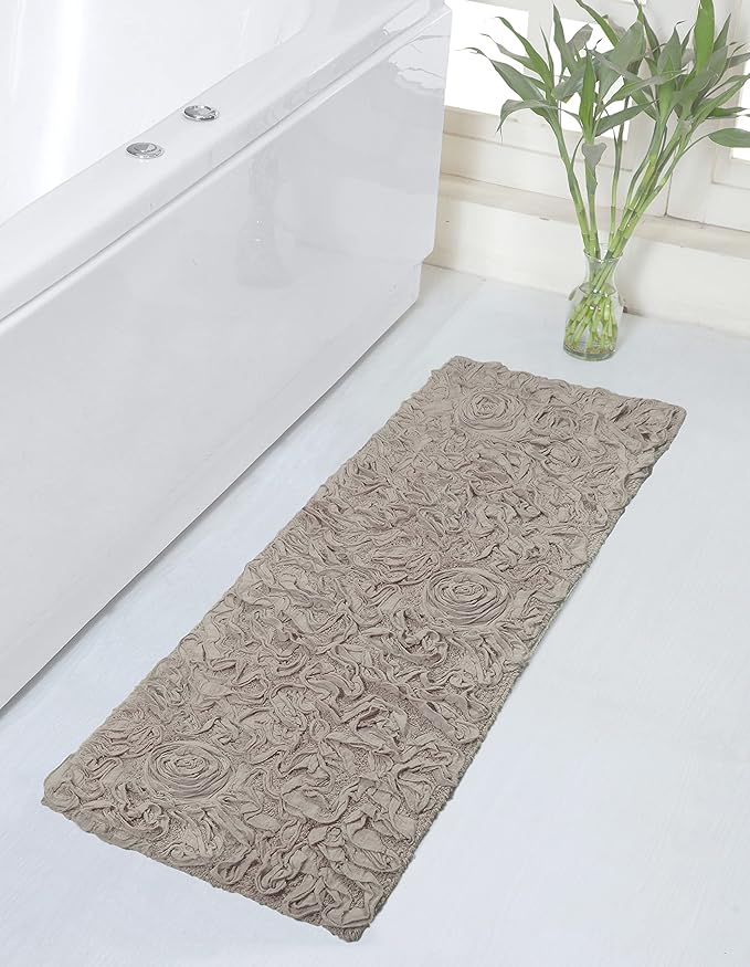 Home Weavers Bell Flower Collection 100% Cotton Tufted Bath Rugs, Extra Soft and Absorbent Bath Rugs, Non-Slip Bath Mats, Machine Washable, Bath Mats for Bathroom Floor and Tub, 21"x54" Runner, Linen