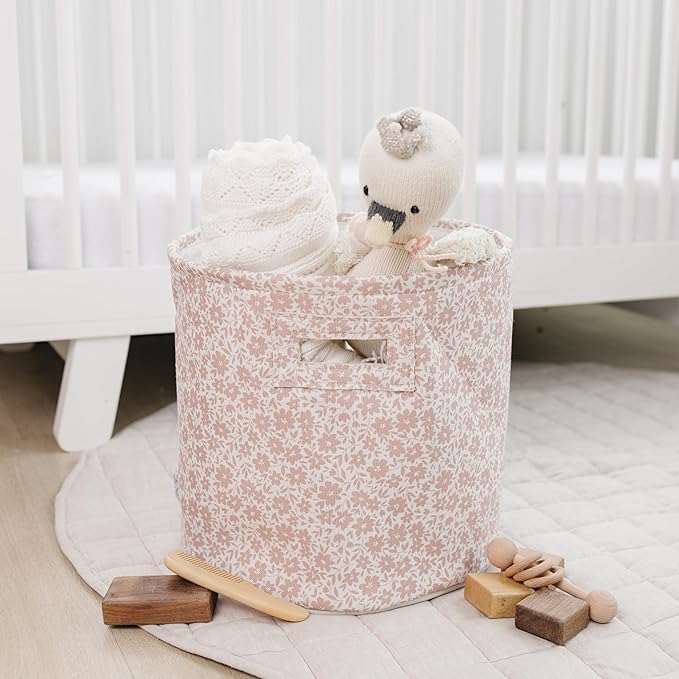 Sorrel + Fern Nursery Storage Basket (Antique Rose), Soft Collapsible Fabric Toy Bin, Magic Forest-Inspired Organizer for Playroom or Nursery, Gender-Neutral Decor, 13 × 13 Inches