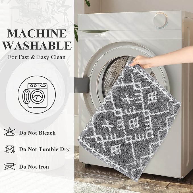 HEBE Bathroom Rugs Sets 5 Piece, Soft Absorbent Microfiber Bath Mat for Bathroom, Non Slip Washable Bath Rug Set with Toilet Cover, Bath Runner and U-Shaped Contour Toilet Rug, Dark Grey