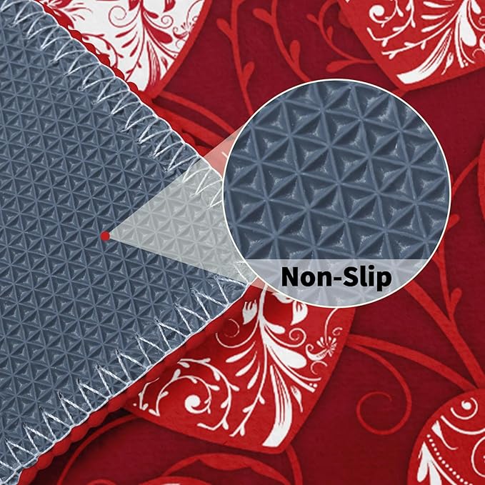 32x20in Valentine Bathroom Rug- Romantic Red White Hearts Bath Mats- Symbol of Love Non-Slip Holiday Soft Velvet Bath Rugs for Shower Room Bathtub Sink Bedside