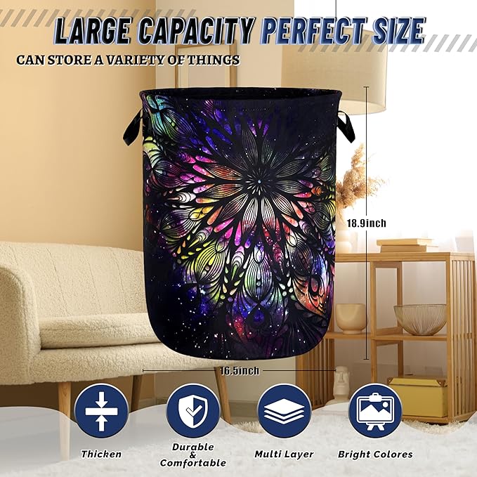 Personalize Mandala Laundry Basket Oxford Cloth Foldable Galaxy Laundry Hamper With Handle Portable Clothes Storage Organizer Basket 18.9x16.5 Inch Laundry Bag For Laundry Room/Bedroom/Dormitories