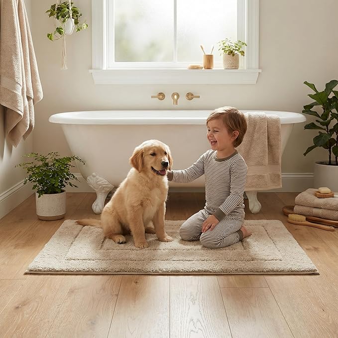 GRANNY SAYS Bathroom Rugs Non Slip, 16" x 24", Bath Rugs for Bathroom Washable, Bath Mats for Bath Floor, Microfiber Bath Mat for Tub, Absorbent Bath Rugs for Bath, Khaki