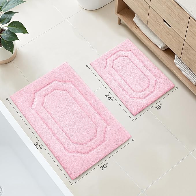 HOMEIDEAS Pink Bathroom Rugs, 2 Piece Extra Soft and Absorbent Microfiber Plush Bath Mat with Non Slip Backing(Light Pink)