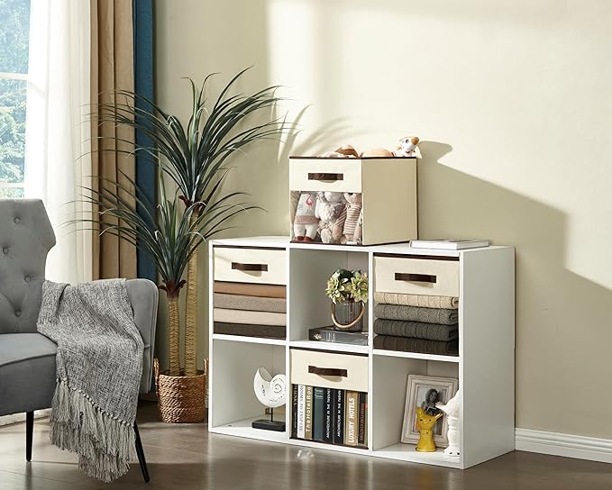 DECOMOMO Kallax Storage Cubes, 13x13x15 Storage Cube Bins with Window, Baskets for Organizing Shelves (Kallax / 4pcs, Beige)