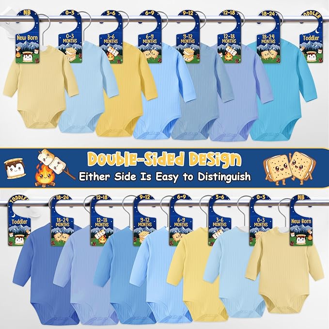 Baby Closet Dividers 8PCS, S’More Themed Wooden Double-Sided Clothes Size Hanger/Organizer from Newborn to Toddler for Nursery Decor Baby Shower Birthday Gender Reveal Party Gift