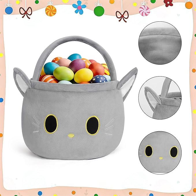 Easter Basket, Easter Baskets for Kids, Cat Baskets with Handle for Gifts Empty, Bunny Egg Hunting, Basket Stuffers Essentials