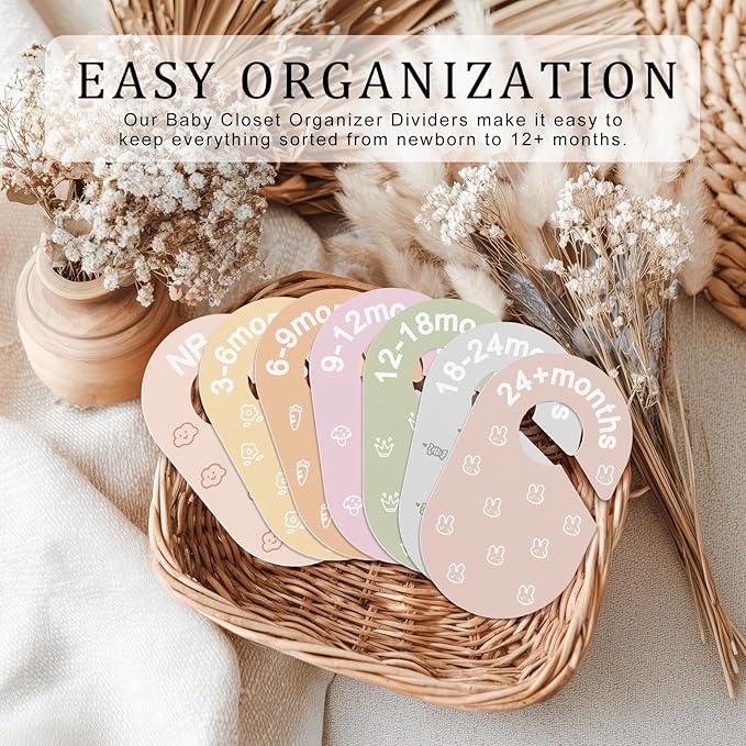 Baby Closet Dividers, Double-Sided Cute Design Baby Clothes Dividers for Closet, Baby Clothes Organizer for Sorting Clothing in 7 Sizes from Newborn to 12+ Months