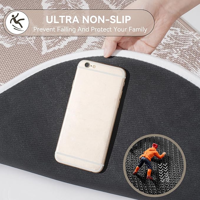 Half Circle Bath Mat, Thin Bathroom Rugs Fit Under Door Quick Dry Non Slip Washable Bathroom Mat with Rubber Backing, Absorbent Half Round Shower Rug