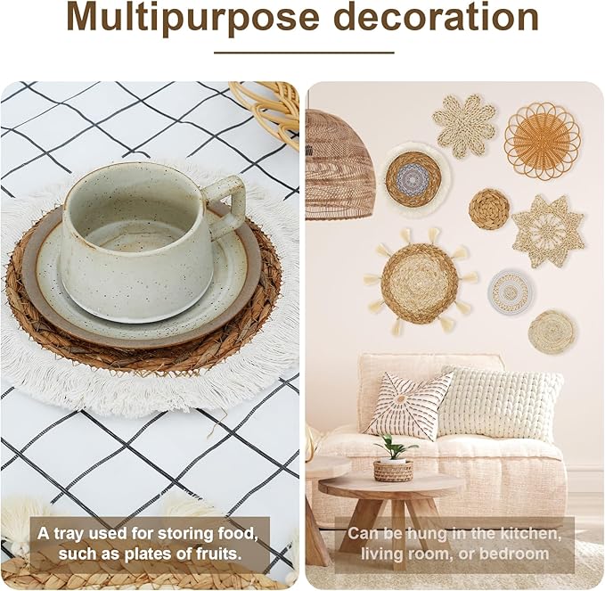 US 8 Pcs Wall Basket Decor Hanging Woven Basket Wall Decor Multipurpose Wall Basket Decor Set Decorative Basket Wall Decor Set for Home Living Room Bedroom Nursery(8,Colour)