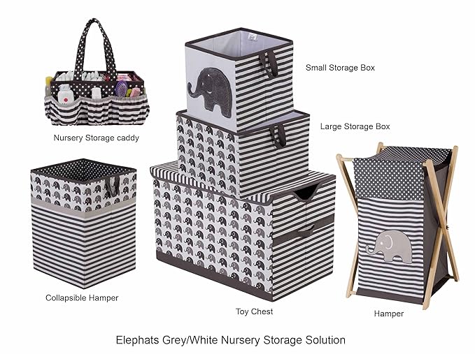 Bacati - Large Storage Tote Elephants White/Grey 14 x 14 x 10 inches