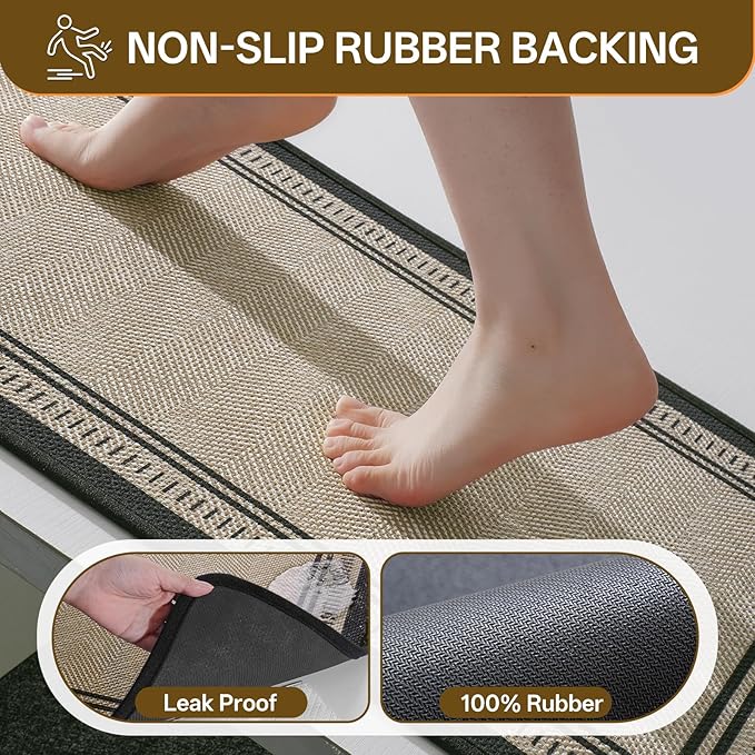 24"×35" Non Slip Bath Mat with Rubber Backing, Absorbent Quick Dry Bath Mats Washable, Low Pile Bathroom Rugs Fit Under Door for Bathroom Floor, Shower and Sink, Brown