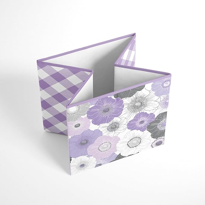 Bacati - Large Storage Tote Watercolor Flowers Purple/Gray 14 x 14 x10 inches