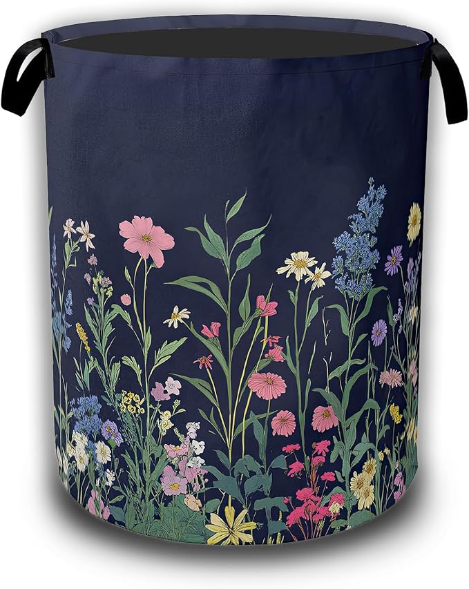 Weeds Laundry Basket,Herbs and Wild Flowers Laundry Hamper Waterproof Oxford Cloth Tote Collapsible,Clothes Storage Bucket Decorative Toy Organizer For Bathroom Bedroom 16" x 20.8"