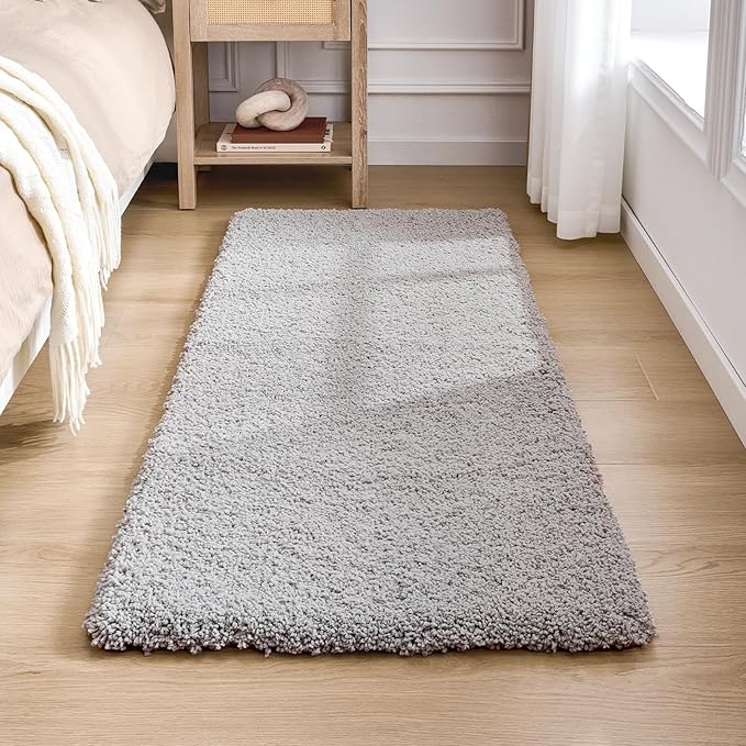 Gray Bathroom Rug 24x48 Non Slip Fluffy Bath Mat for Bathroom Floor Washable Plush Luxury Bath Rug for Tub Soft Shaggy Absorbent Shower Sink Mat