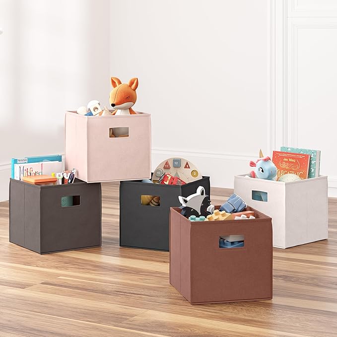 RiverRidge Kids 2pc Fabric Collapsible Storage Cube Organizers with Handles for Playroom Organization - Brown