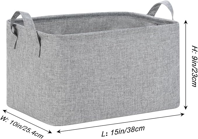 Bidtakay Rectangular Storage Basket, Collapsible Cube Storage Bins for Shelves, Waterproof PE Coating Storage Bins with Handles for Organizing Toys, Books, Blankets (15x10x9 inch-Grey)