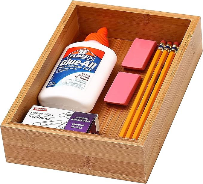YBM Home Bamboo Drawer Organizer Storage Box for Kitchen Drawer, Junk Drawer, Office, Bedroom, Children Room, Craft, Sewing, and Bathroom, 6x9x2 inch