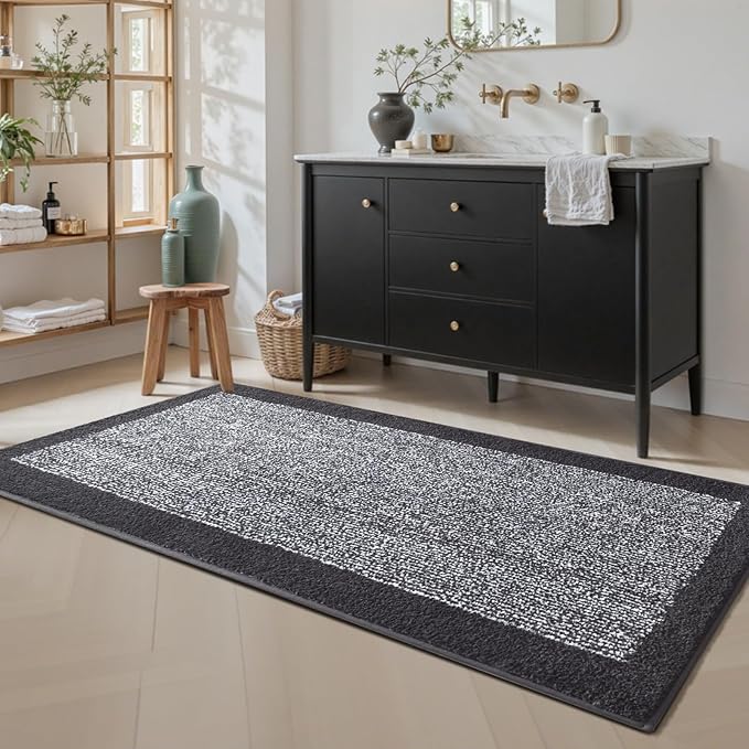 60x24 Long Bathroom Rugs Washable Non Slip, Dark Grey Bath Mat for Bathroom Floor Tub, Soft Absorbent Quick Dry Mats for Shower, Bathtub,Home Decor