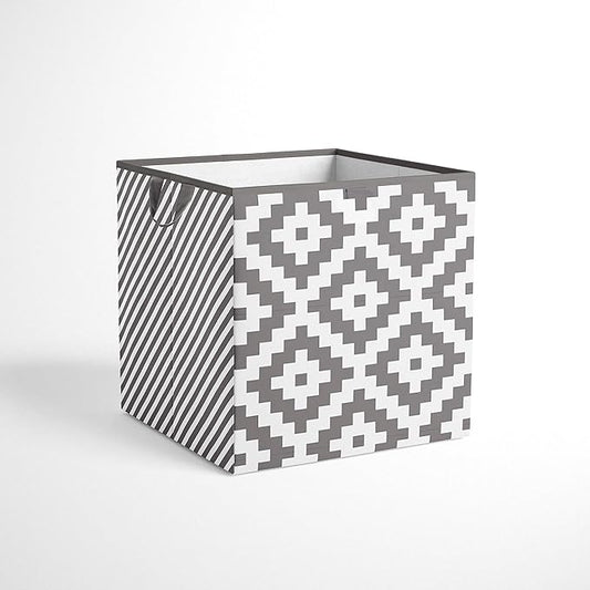 Bacati - Small Storage Tote Aztec Love Grey Neutral 10 x 10 x 10 inches