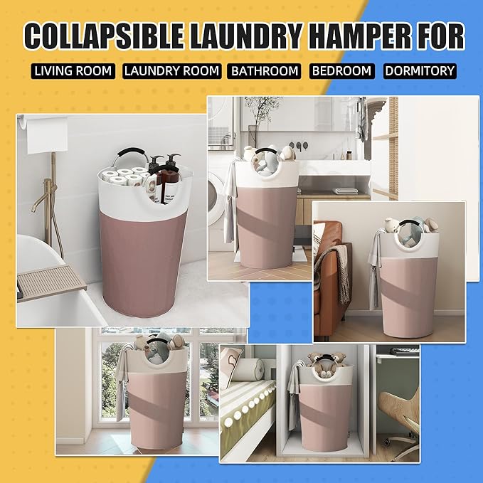 125L Laundry Basket, Collapsible Laundry Hamper with Padded Handles, Waterproof Laundry Bag, Tall Clothes Hamper Stand Up Well, Foldable Laundry Baskets for Easy Storage(Khaki)