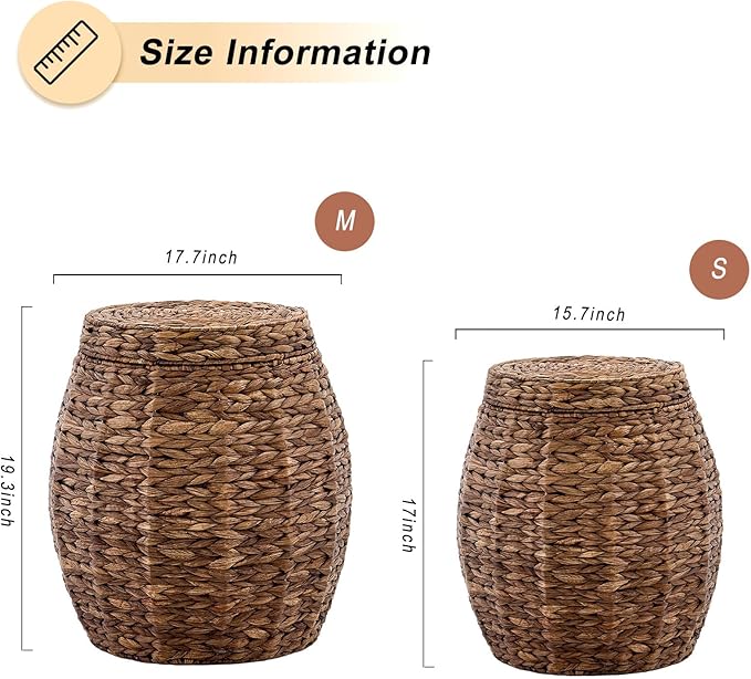 Round Wicker Basket with Lid, Handwoven Hyacinth Storage Basket, Blanket Organizer Basket for Laundry, Bathroom, Bedroom, Living Room, Office