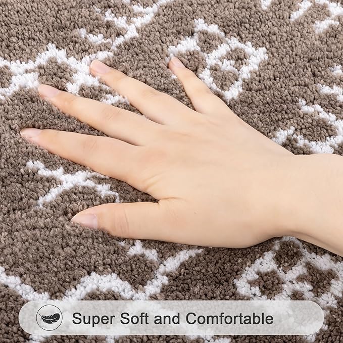 HEBE Bathroom Rugs Sets 5 Piece, Soft Absorbent Microfiber Bath Mat for Bathroom, Non Slip Washable Bath Rug Set with Toilet Cover, Bath Runner and U-Shaped Contour Toilet Rug, Coffee