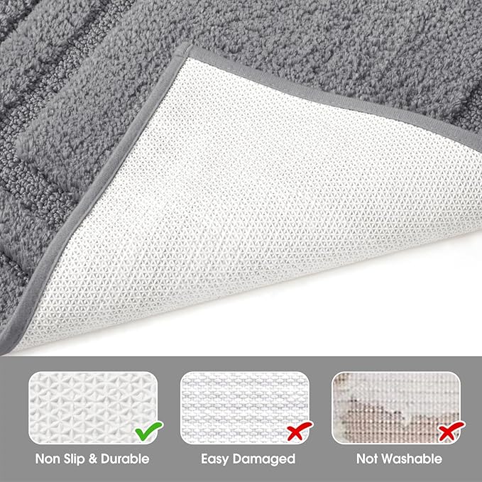 HOMEIDEAS Bathroom Rugs Sets 3 Piece, Super Soft and Absorbent Non Slip Microfiber Toilet Bath Mat with U-Shaped (Grey)
