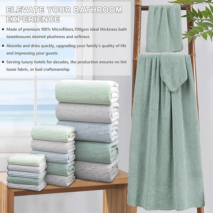4 Piece Bath Towel Set 35"x70"Oversized Bath Towel for Bathroom Ultra Soft Fluffy Extra Large Bath Sheet Luxury Premium Bathroom Towel Highly Absorbent Quick Dry Shower Towel for Hotel Spa,Green