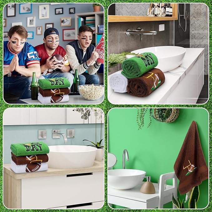 3 Pcs Football Hand Towels for Bathroom Embroidered Bathroom Towels Farmhouse Decorative 13.78 x 29.53 Inch Absorbent Soft Cotton for Kitchen Dish Fast Drying Decor