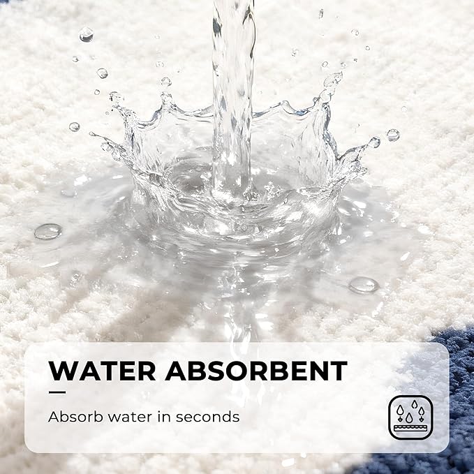 GRANNY SAYS Waved Deep Blue Bathroom Rugs, 32" x 20", Non-Slip Bath Mats for Bathroom, Plush Shag Absorbent Microfiber Ultra Soft Scalloped Bath Mat, Cute Washable Rug for Tub, Shower, Bedroom