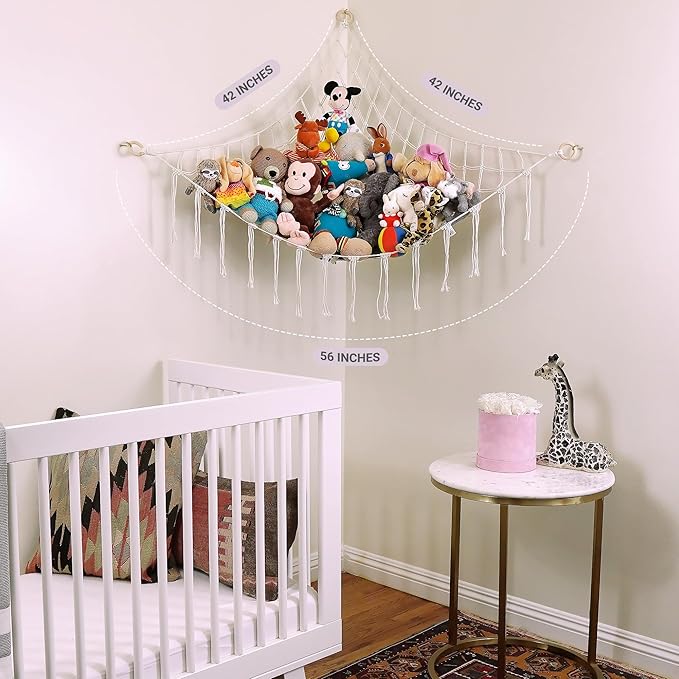 Large Stuffed Animal Hammock Corner - Stuffed Animal Storage - 100% Natural Cotton Macrame Stuffed Animal Net - Stuff Animal Organizer - Net For Stuffed Animals Corner Large-Pink