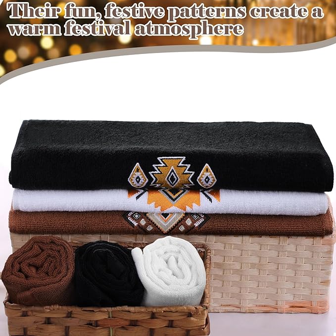3 Pcs Western Aztec Hand Towels Southwestern Bathroom Decor Southwest Sunset Embroidered Rustic Boho Decorative Towels for Bathroom Kitchen Decor, 100% Cotton, 13.3 x 29.5''