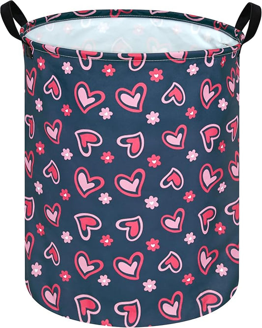 Round Valentine's Laundry Basket Storage Bins Nursery Hamper Gift Baskets for Home,Office,Home Decor