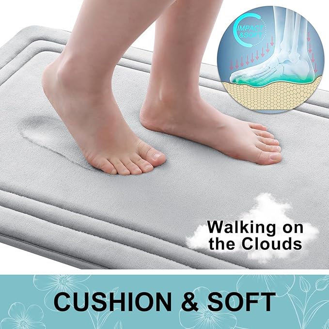 Grandaily Memory Foam Bath Mat Rug 70x24, Ultra Soft, Non-Slip and Absorbent Bathroom Rugs, Machine Wash Dry, Comfortable Bath Carpet for Bathroom Floor, Tub and Shower, Grey