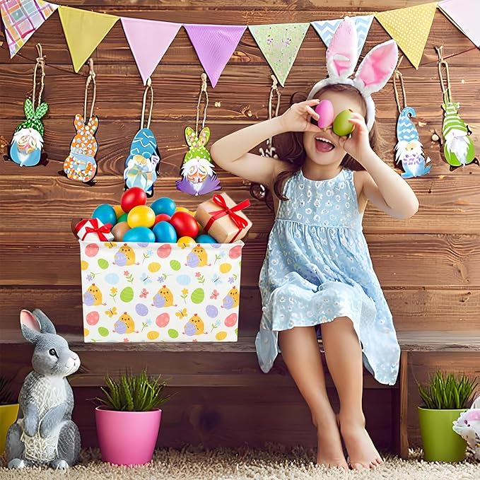 Cute Chicken Easter Basket for Kid Large Empty Rectangular Easter Gift Storage Basket Bunny Eggs Décor (Chicken Butterfly)