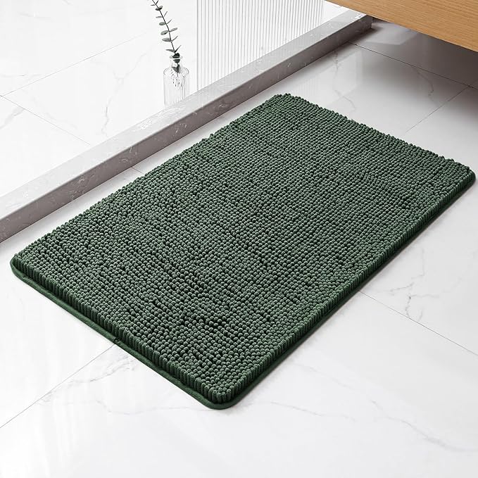 Hunter Green Bathroom Rugs 20"x32" - Thick Plush Chenille Non-Slip Bath Mat - Absorbent, Washable, Soft Decor for Sink, Shower, Tub, Kitchen, Home Accessories