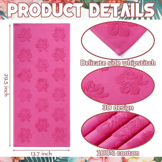 2 Pcs Hibiscus Hand Towels for Bathroom Rose Red Hibiscus 100% Cotton Jacquard Weave Hand Towels Absorbent Soft for Spring Summer Home Bathroom Kitchen Decor, 29.5 x 13.8 Inch