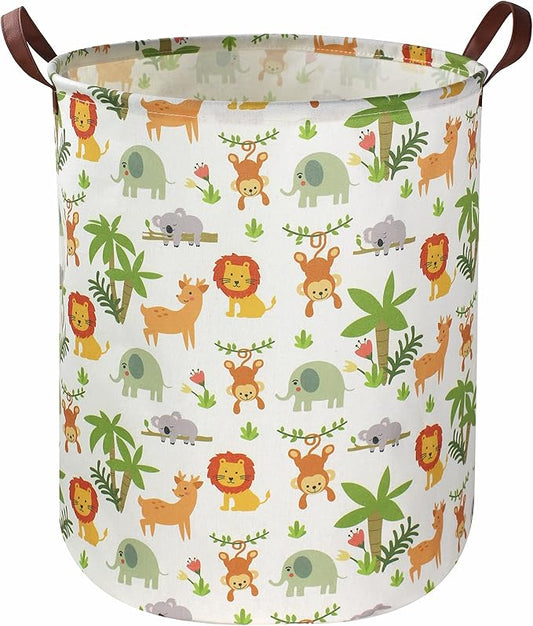 Essme Kids Laundry Hamper,Jungle Laundry Basket Collapsible Greeen Hamper for Kids Room Decor, Animal Hamper,Woodland Storage Basket, Nursery Hamper,Gift Baskets.(Jungle animal)