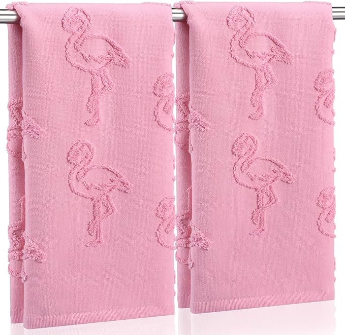 2 Pcs Flamingo Hand Towels for Bathroom 100% Cotton Jacquard Weave Hand Towels Pink Soft Absorbent Dish Washcloth for Bathroom Kitchen Tropical Summer Theme Gifts, 29.5 x 13.8 Inch