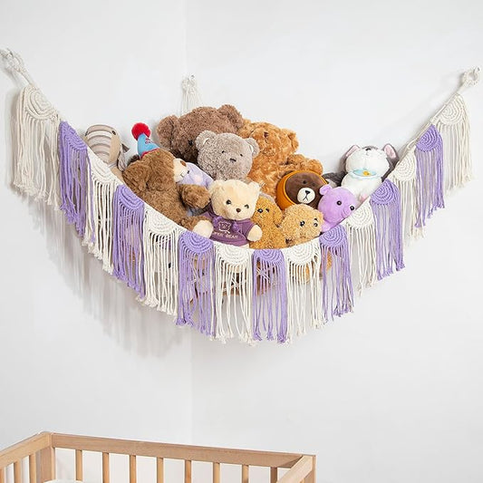 Stuffed Animal Hammock Corner Hanging Net for Stuff Animal Storage Toy Organizer for Kid's Room Stuffed Animal Toy Hammock Plush Toy Holder
