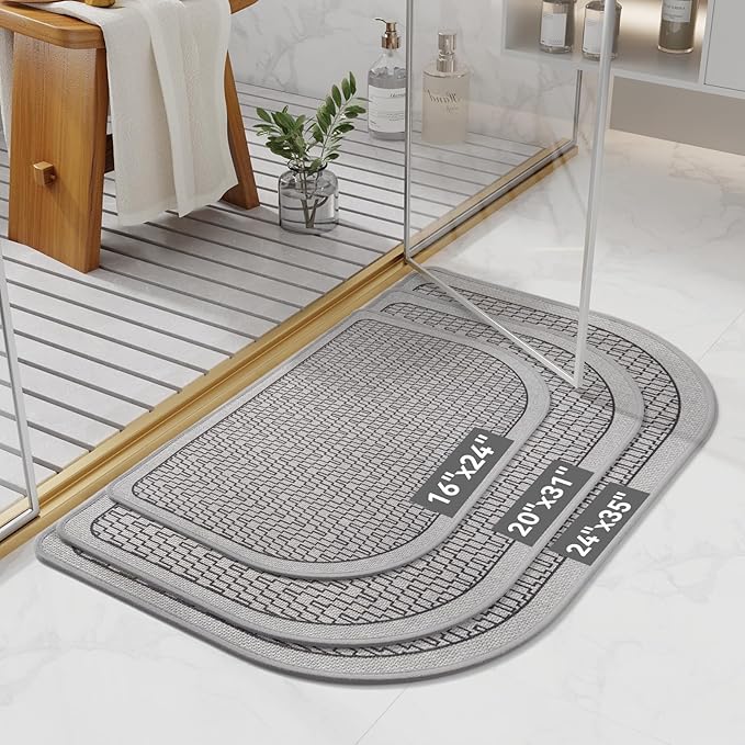 Half Circle Bath Mat, Thin Bathroom Rugs Fit Under Door Quick Dry Non Slip Washable Bathroom Mat with Rubber Backing, Absorbent Half Round Shower Rug