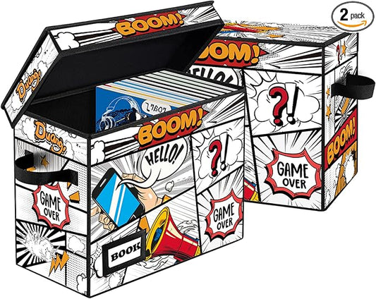 2 Pack Comic Book Storage Box, Collection Comic Protector Organizer, 15.8" X 7.8" X 11.8", Collapsible Comic Short Box, Holds 160-180 Comic Book, Heavy Duty Comic Book Bin Container Holder