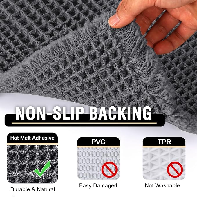H.VERSAILTEX Waffle Bath Mat Super Absorbent Bathroom Mats Non Slip Bath Rugs for Bathroom Floor Machine Washable Ultra Soft Bathroom Rugs for Beside Tub, (32 x 20 Plus 24 x 60 - Inches, Grey)