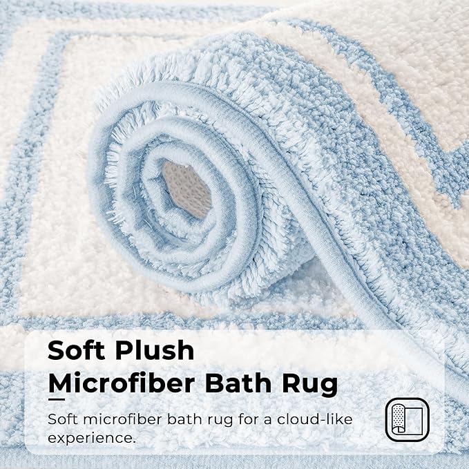 GRANNY SAYS Microfiber Bathroom Rugs Non Slip Washable, Water Absorbent Bathroom Mats for Tub, Soft Bath Mats for Bath Floor & Shower, Bath Rug, 20" x 32", Baby Blue